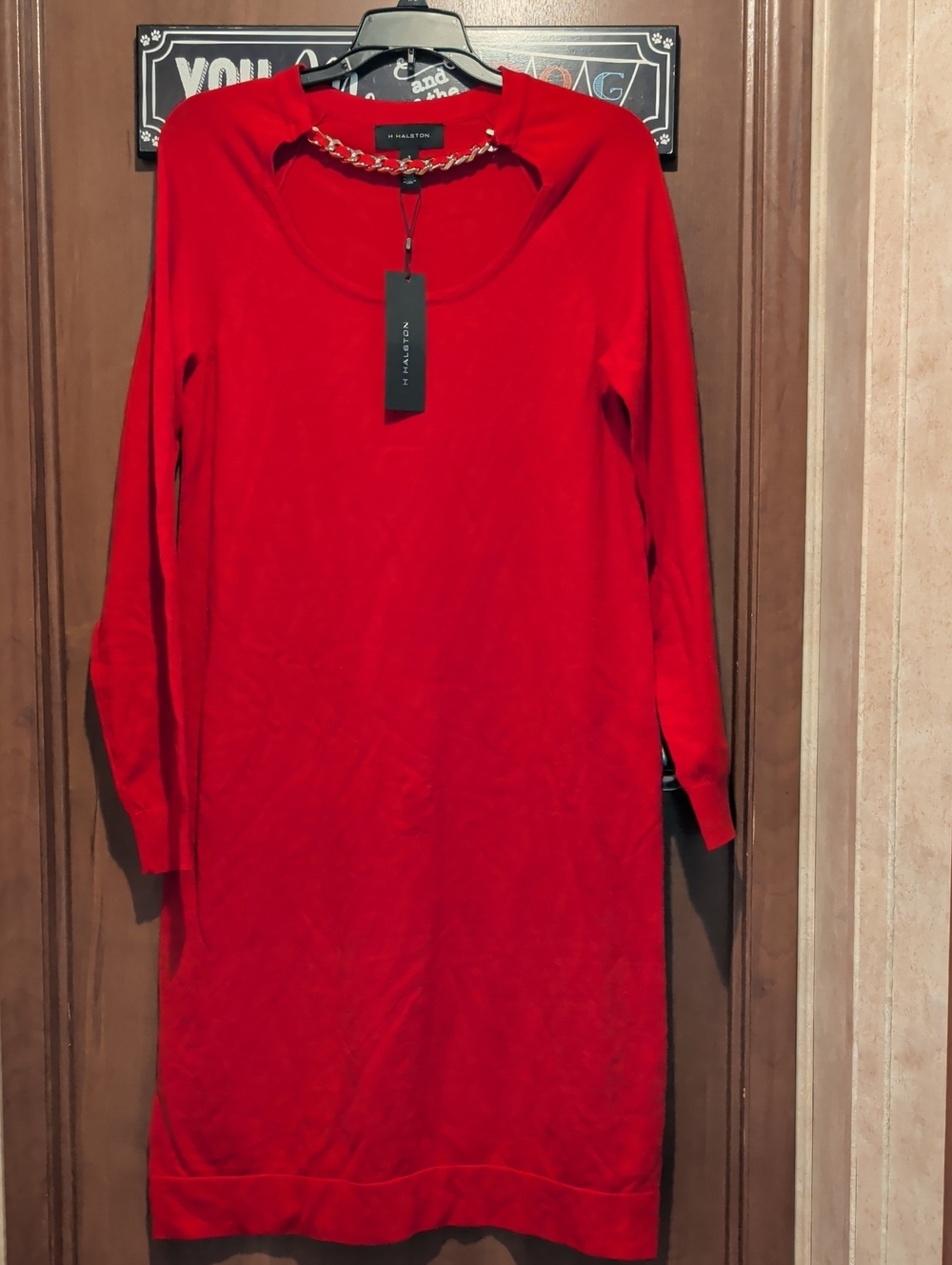 H by Halston Red Midi Dress with Chain Collar